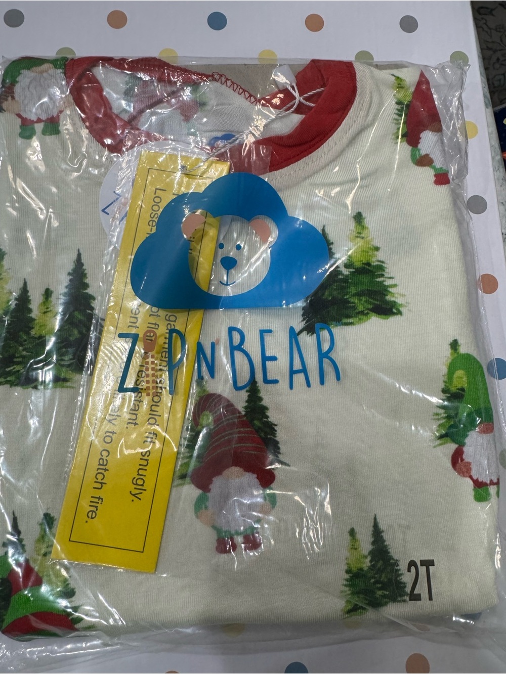 Cream & Red Kids Holiday Gnome bamboo pajamas (2T)